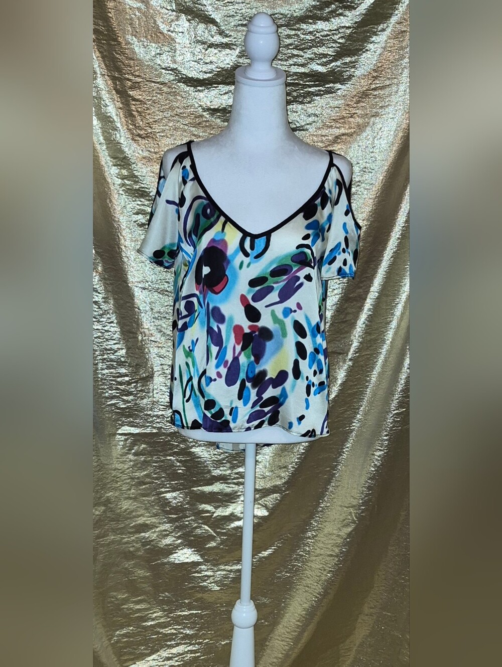 Vibrant Multicolor Cold-Shoulder V-Neck Women's Top